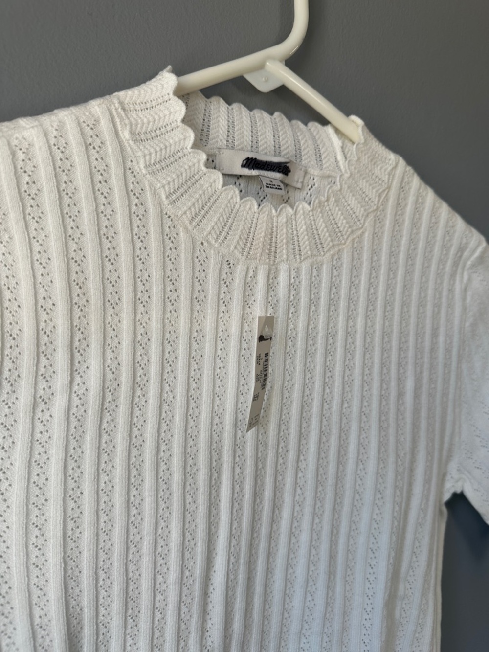 Madewell NWT Pointelle-Stitch Mockneck Sweater Tee white women’s small - Picture 6 of 10